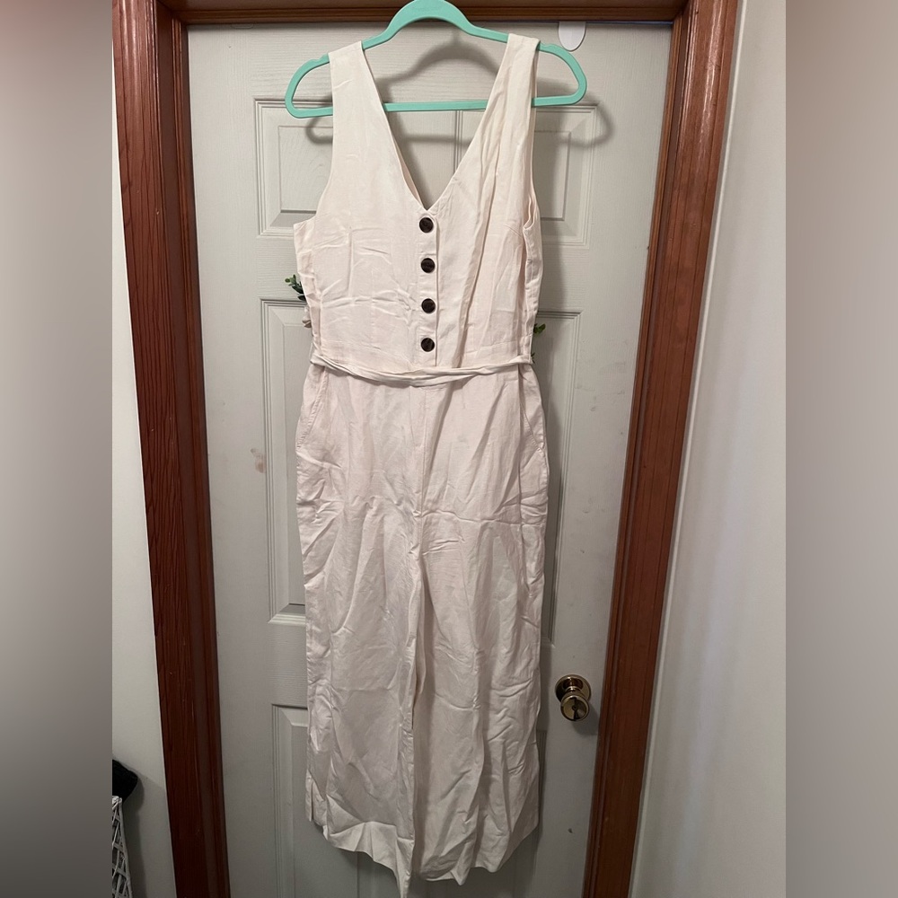 White Sleeveless Button-Down Jumpsuit